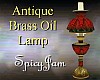 Antq Brass Oil Lamp Red