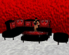 Red couch with 12 poses