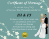 PJ & Bil Wed Certificate