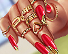 Red Nails Gold + Rings