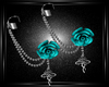 teal cancan rose earring