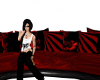 red & black curved couch
