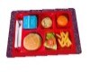 red burger meal tray.