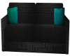 Blk Couch w/Teal Pillows