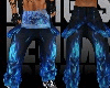 blue flaming skull pants