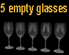 5 empty wine glasses