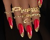RED NAILS GOLD TIPS