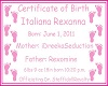 Italiana Birth Cert