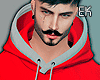 Red skater sweatshirt.