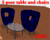 5 pose chairs and table