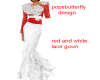 red and white lace gown
