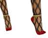 Red fishnet ankle heels