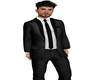 man grey suit black tie