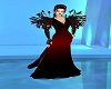 red black feathered gown