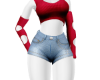 red top with jean shorts