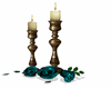 Gold Candles Teal Roses