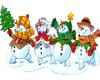 four happy snowmen