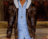jacket/ brown t-shirt