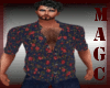 Denim red roses men shir