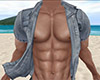 Gray Open Denim Shirt M