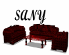 Red sofa and table