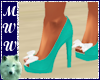 Teal Pumps w/ White Bow