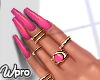 pink nails + rings
