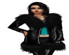 BLACK FUR COAT/ TEAL TEE