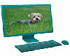 Desk Computer Dogs Teal