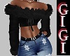 GM Fur trim Crop Black