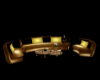 gold leather sofa w/pose