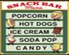 snack bar menue