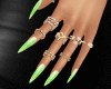 Green Nails+Gold Ring