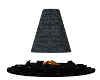 black fireplace w/pillow