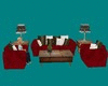 red sofa with poses