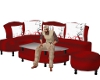 Red sofa w/ poses