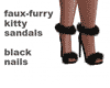 black faux furry sandals