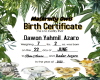 Dawon Y azaro Birth cert