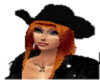 BLACK HAT WITH RED HAIR