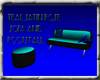 teal sofa and footstall