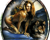 Woman kneeling with wolf