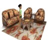 Orange Floral Sofa Set