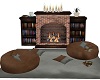 bookcases,fireplace,pose