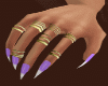 Nails Purple,gold rings