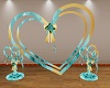 gold/teal heart arch 