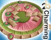 pink and green round bed