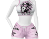 White Crop Pink Shorts