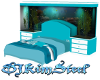teal bed with fish tank