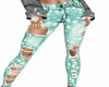 Teal Ripped Flowers Jean