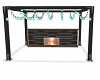 teal canopy/fireplace